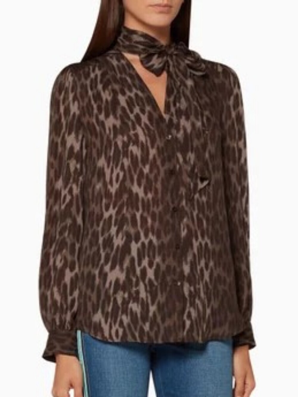 L'AGENCE Carmela Silk Leopard-Print Tie-Neck Blouse Size Small